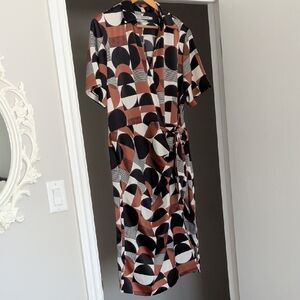 Simons Black, White & Brown Geometric Midi Dress